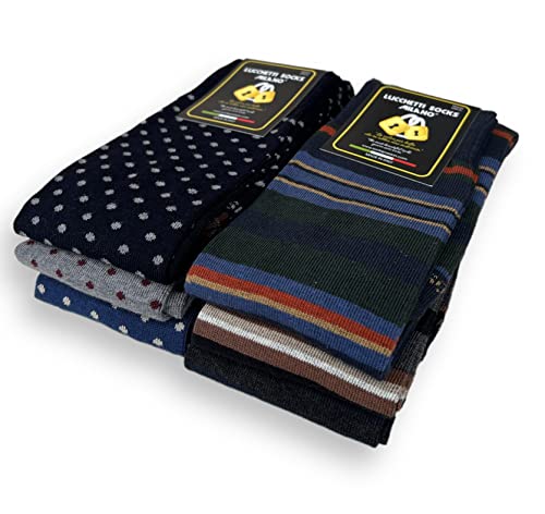 Lucchetti Socks Milano Set mit 6 Paar Herrensocken, lang, warm, Baumwolle, bunt, gepunktet, modisch, hergestellt in Italien, Trapez-Set, Einheitsgröße Lucchetti Socks Milano Set mit 6 Paar Herrensocken, lang, warm, Baumwolle, bunt, gepunktet, modisch, hergestellt in Italien, Trapez-Set, Einheitsgröße von Lucchetti Socks Milano