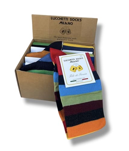 Schlösser Socks Milano Herren Socken lange Socken Sommer Baumwolle mercerisiert kühl und leicht 3 Paar bunt Mode, Set Calze Cofanetto, Mehrfarbig, Set Calze Cofanetto One size von Lucchetti Socks Milano
