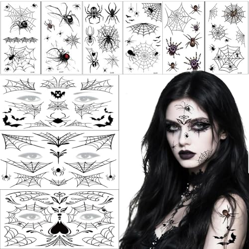 Halloween Tattoo Gesicht Spinnen Spinnennetz Temporäre Tattoos, Halloween Gesichtstattoo für Karneval Kostüm, Zombie Make-Up Zubehör – Spinnentattoos Sticker für Gruselig Deko, Cosplay & Show Halloween Tattoo Gesicht Spinnen Spinnennetz Temporäre Tattoos, Halloween Gesichtstattoo für Karneval Kostüm, Zombie Make-Up Zubehör – Spinnentattoos Sticker für Gruselig Deko, Cosplay & Show von Lucgifou