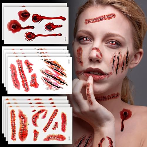 Halloween Tattoo Narben,12 Blatt Tattoo Wunden Gesicht Scars Realistische Motive Aufkleber Wasserdichte Temporäre Tattoos Blut Tattoo für Karneval Halloween Schminken Halloween Tattoo Narben,12 Blatt Tattoo Wunden Gesicht Scars Realistische Motive Aufkleber Wasserdichte Temporäre Tattoos Blut Tattoo für Karneval Halloween Schminken von Lucgifou