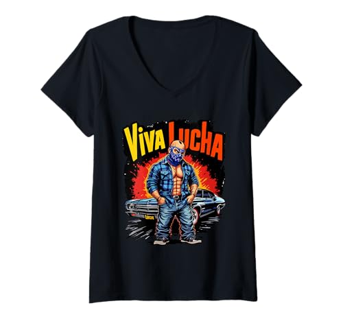 Damen Viva Lucha T-Shirt mit V-Ausschnitt Damen Viva Lucha T-Shirt mit V-Ausschnitt von Luchador wrestling mexican