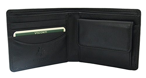 Visconti Heritage-7 Bifold Herren-Schutzhülle aus weichem und dünnem Leder, Kreditkartenetui mit RFID-Motiv - Schwarz - von Luchiano Visconti