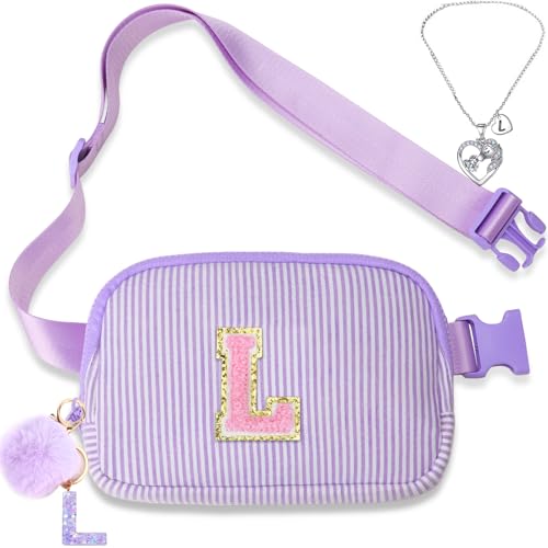 Gürteltasche für Mädchen – Umhängetasche mit Initialen-Motiv, Geburtstagsgeschenke für 5, 6, 7, 8, 9, 10, 11, 12, 13 Jahre, Teenager, Hüfttasche, kleine Reiseutensilien, Lila TW, Größe L: Gürteltasche für Mädchen – Umhängetasche mit Initialen-Motiv, Geburtstagsgeschenke für 5, 6, 7, 8, 9, 10, 11, 12, 13 Jahre, Teenager, Hüfttasche, kleine Reiseutensilien, Lila TW, Größe L: von Luchike