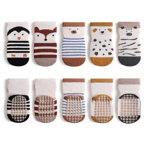 Luchild Rutschfeste Baby Socken mit Griffen 5 Paare Frühling und Herbst Baby rutschfeste Socken, niedliche Cartoon Baby Junge Kleinkind Pantoffel Socken 1-3 Jahre von Luchild