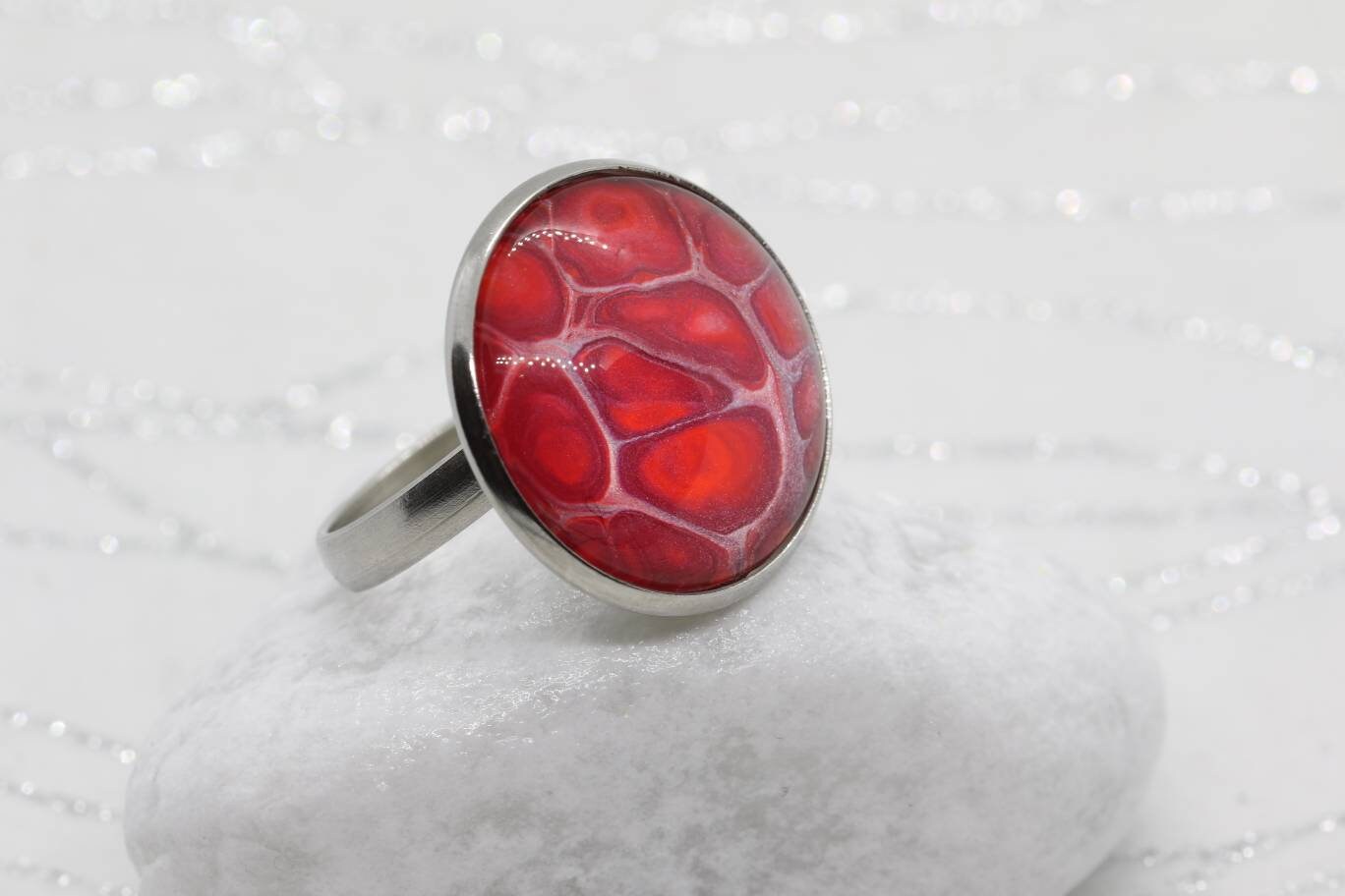 Ring Mit Fluid Art -Neon-, Edelstahl, Cabochon Ø 20 Mm, Einzelstück Ring Mit Fluid Art -Neon-, Edelstahl, Cabochon Ø 20 Mm, Einzelstück von LuciDdreamSFluidArt
