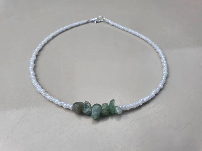 Weiß/Schwarz Samen Perle Grün Aventurin Halsband Halskette von LucidDesignsByBeth