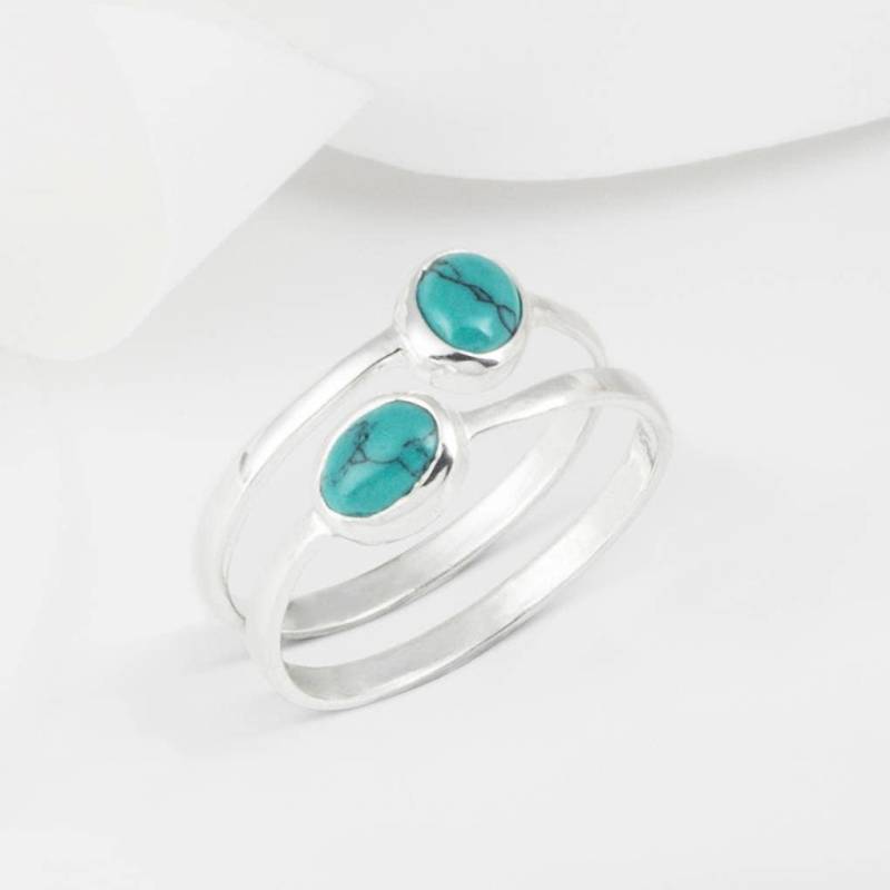 Azul Silber & Türkis Duo Stacking Rings von LucieLocketStudio