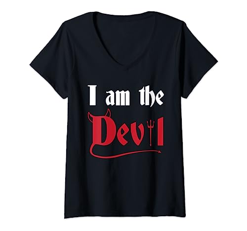 Damen Satanisches Halloween-Teufelshemd I am the Devil, Satan, Lucifer T-Shirt mit V-Ausschnitt Damen Satanisches Halloween-Teufelshemd I am the Devil, Satan, Lucifer T-Shirt mit V-Ausschnitt von Lucifer the Devils Satanic Halloween Apparel
