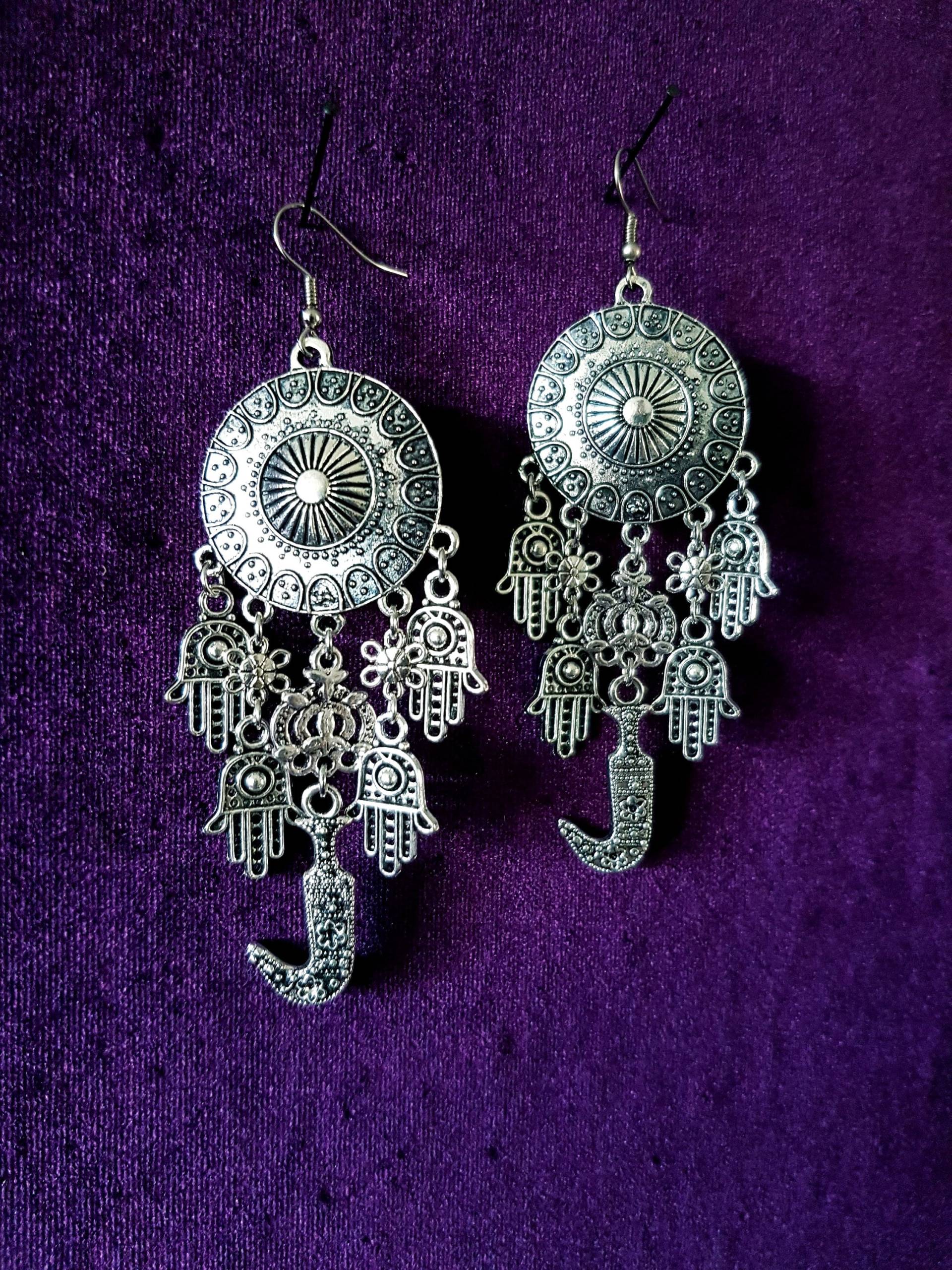 Jambiya Hamsa Schutzohrringe - Okkulter Dolch Jemini Jemen Messer Schmuck Hand Der Fatima Böser Blick Schützendes Traditionelles Geschenk von LuciferothicaCrafts