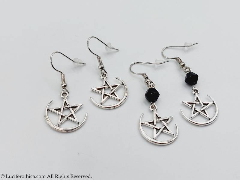 Mond Hexen Ohrringe | 2 Styles - Okkult Goth Gothic Luna Halbmond Pentagram Wiccan Hexen Lunar Magick Ritual Tradgoth Geschenk von LuciferothicaCrafts