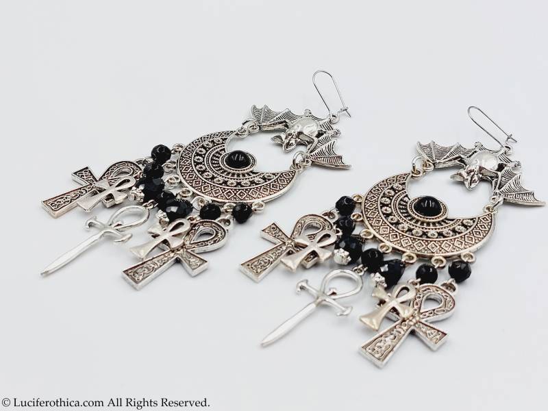 Vampir Ankh Royal Elite Ohrringe - Okkult Unsterblichkeit Gothic Großer Vampyr Ball Schmuck Geschenk Masken Zeremonie Ritual Lebenskreuze von LuciferothicaCrafts