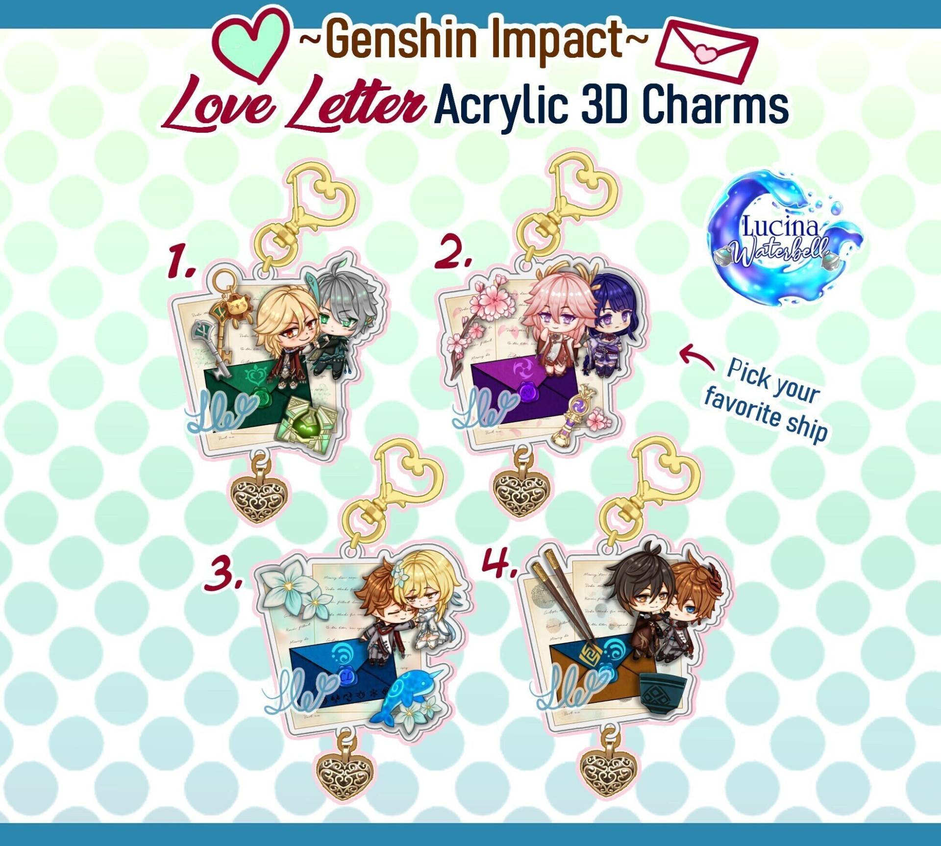 Liebesbriefe - Genshin Auswirkungen Acryl 3D Charms Liebesbriefe - Genshin Auswirkungen Acryl 3D Charms von LucinaWaterbell