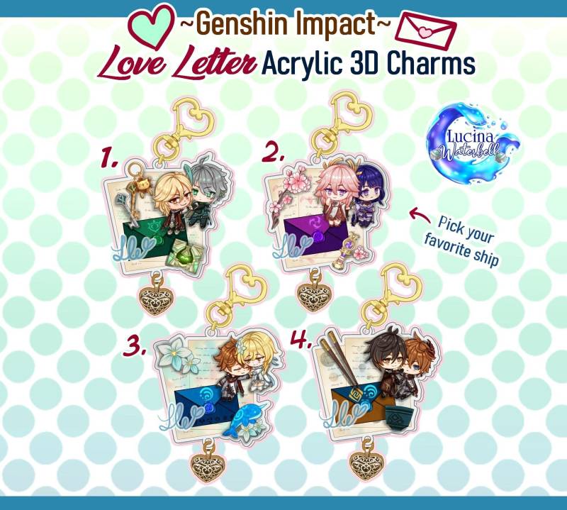 Liebesbriefe - Genshin Auswirkungen Acryl 3D Charms Liebesbriefe - Genshin Auswirkungen Acryl 3D Charms von LucinaWaterbell