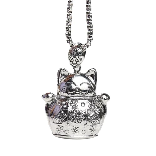 Große Titan Maneki Neko Glückskatze Anhänger Halskette One Size Sterling Silber Kein Edelstein von Luck Trader
