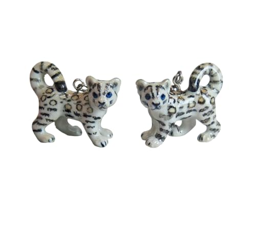 Luck Trader Baby-Schneeleopard-Porzellan-Ohrringe, handbemalt, spiritueller Tierschmuck, Porzellan von Luck Trader