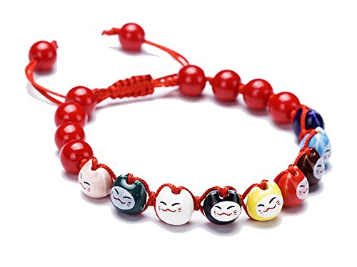 Luck Trader Glücksbringer Katze Maneki Neko rote Keramik Armband von Luck Trader