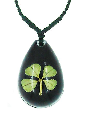 Luck Trader Keltische Echt Vierblättrige Kleeblatt Glücksbringer Schwarze Halskette mit Geschenk-Box und Garantie von Luck Trader