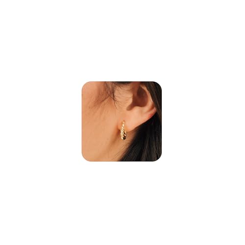 Luckfairy Goldohrringe für Frauen, zierliche, klobige Goldohrringe, 14 Karat vergoldet, gedrehte Creolen, kleine, hypoallergene, quadratische Goldohrringe für Frauen, trendiger Goldschmuck, Geschenke von LuckFairy