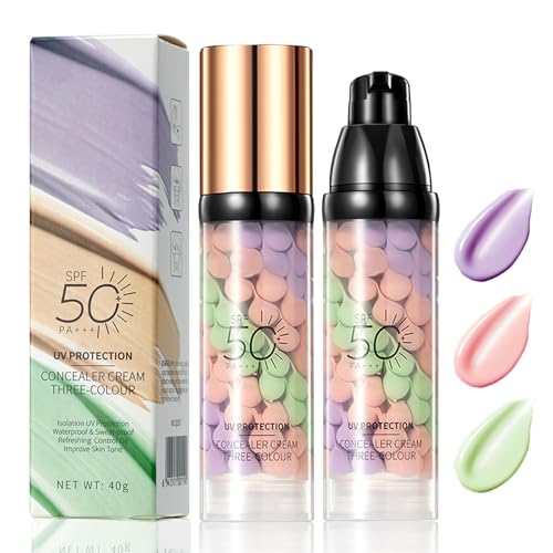 2Pcs Primer for Face Before Makeup, 3 In 1 Sunscreen Isolation Cream, SPF 50 PA+, One Step Color Corector Primer, Color Correcting Facial Serum, Even Skin Tone Oil Control & Moisturizing Radiance Skin von LuckNest
