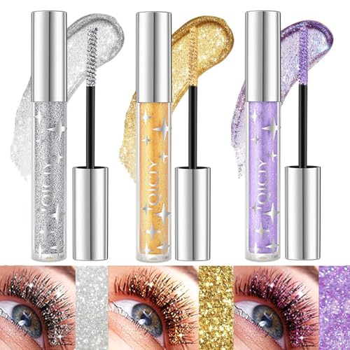Glitter Mascara Eyeshadow, 3Pcs Sparkling Diamonds Silver Diamond Mascara, Lengthening Volumizing Waterproof Lashes for Eyelashes, Party Wedding Music Festival Eyes Makeup von LuckNest