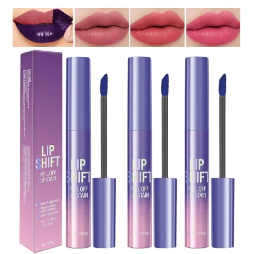 Lippenflecken-Peeling mit 3 Farben, langlebig, wasserdicht und übertragungssicher, rosa Lippentönung, mattes Finish, Peel-Off-Lippen-Make-up für Damen von LuckNest