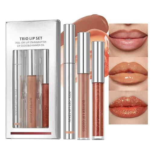 Peel Off Lip Liner Stain Tattoo, Tattoo Nude Lip Liner + Lip Gloss + Pearlescent Lip Oil Combo, Long Lasting Waterproof Lip Stain Peel off, Non-Stick Cup Nourishing Lip Gloss Set Lipstick Makeup (#03) von LuckNest