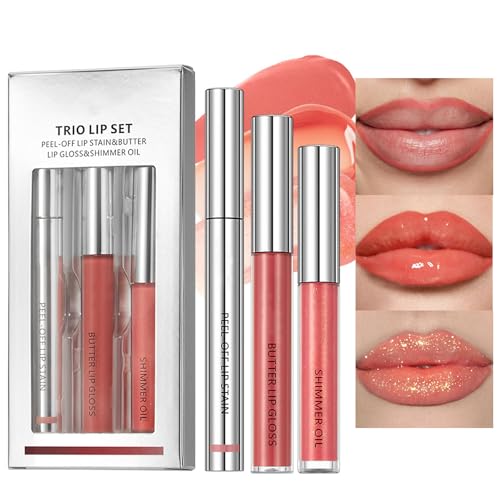 Peel Off Lip Liner Stain Tattoo, Tattoo Nude Lip Liner + Lip Gloss + Pearlescent Lip Oil Combo, Long Lasting Waterproof Lip Stain Peel off, Non-Stick Cup Nourishing Lip Gloss Set Lipstick Makeup (#01) von LuckNest