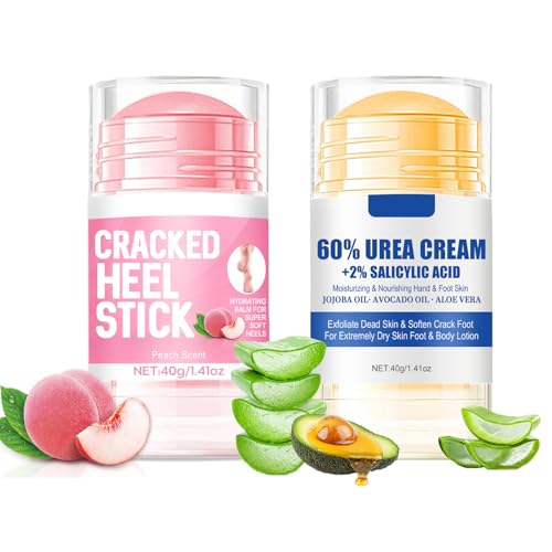 Urea Cream 60 percent for Feet with 2% Salicylic Acid, Maximum Strength & Intensive Repair Care for Dry Cracked Heels, Relief for Dry Foot Smoothing Skin Women and Men (2Pcs, Peach + Urea Cream) von LuckNest
