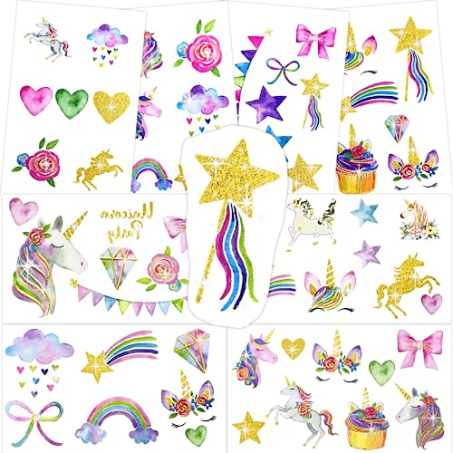 Glitzer Tattoo Set Kinder, Einhorn Tattoos Mädchen, Gold Glitzer TattooTemporäre Tattoo Kinder Mädchen, Mitgebsel Einhorn Kindergeburtstag Mädchen Einhorn Geschenke für Mädchen von Luckeey