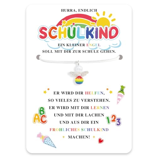 Luckeey Einschulung Mädchen Geschenk, Schutzengel Halskette mit Karte Einschulung und Geschenktüte, Schulkind 2024 Glücksbringer Schulanfang Schultüte Füllung, Schultüte Klein Geschenke zur Schüler von Luckeey