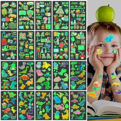 Dino Tattoo Schulanfang Tattoo 20 Bögen, Einschulung Junge Schultüte Füllung Leuchttattoos Kinder, Schulkind Geschenk Einschulung Geschenk Inhalt Schultüte Junge von Luckeey