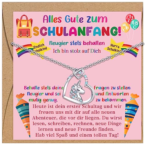 Luckeey Einhorn Kette Mädchen Geschenke zur Einschulung mit Karte Schulanfang, Schultüte Füllung Einschulungsgeschenke Schultüte Mädchen, Einhorn Geschenke für Einschulung von Luckeey