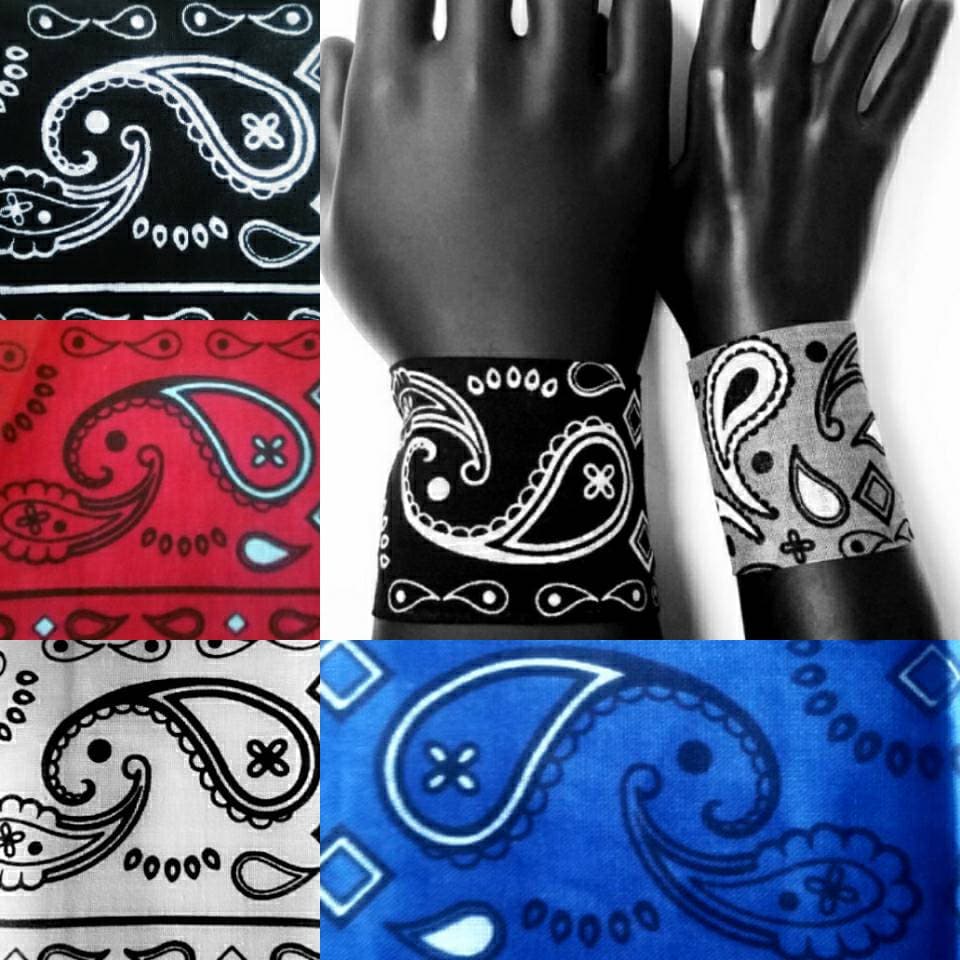 Unisex Schwarz-Weiß-Rot-Blau-Grau Bandana Style Lucki Wristwear Armband Unisex Schwarz-Weiß-Rot-Blau-Grau Bandana Style Lucki Wristwear Armband von LuckiEverything