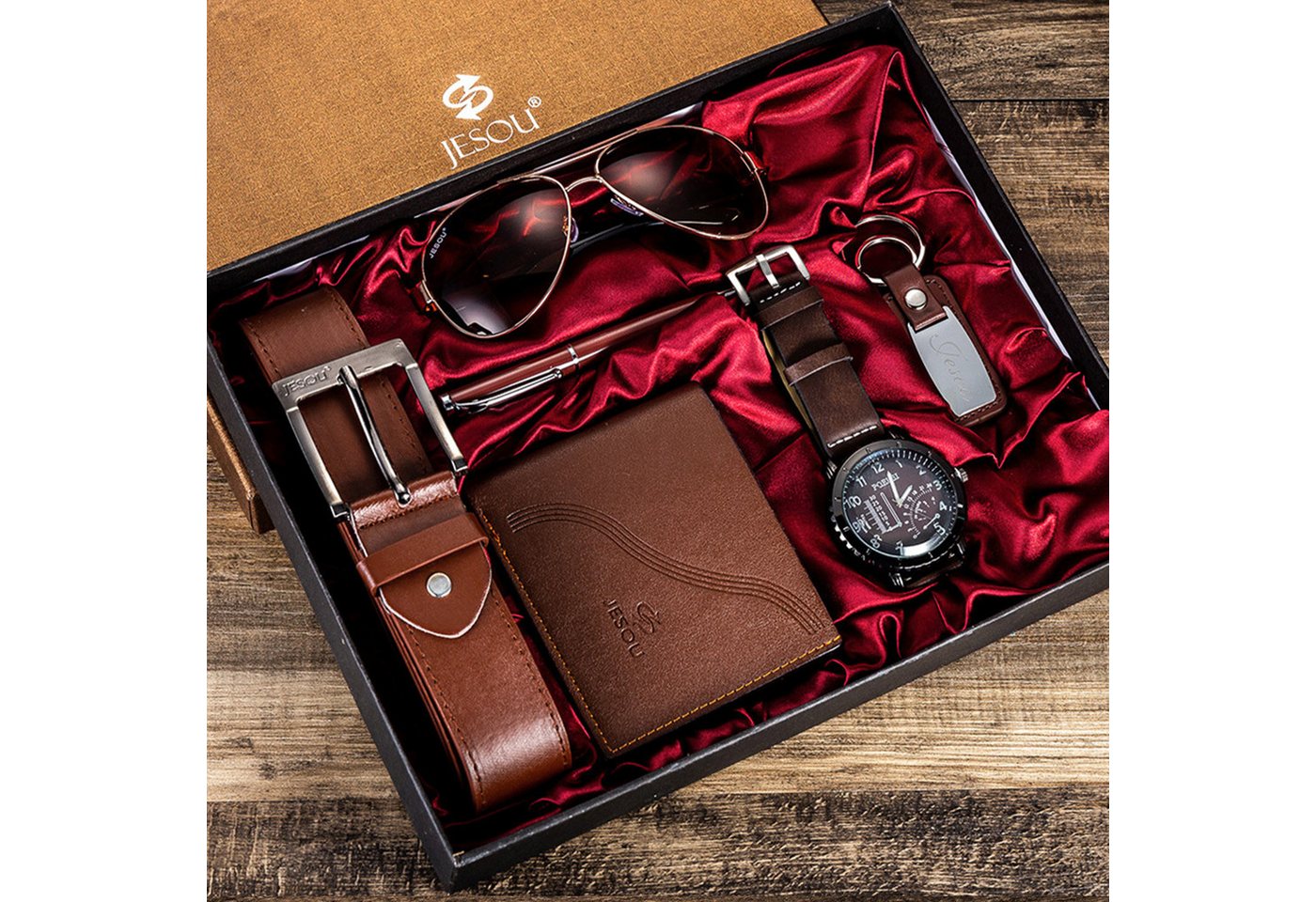 Luckice Geldbörse 6PCS Geschenk für Männer Gürtel Set(Geburtstag Geschenke) (Quarzuhr,Gläsern,Schlüsselanhänger,Kugelschreiber, Herren Geschenkbox Sets mit Ledergürtel,Wallet,Weihnachtsgeschenk), Weihnachten,Neujahr und Valentinstag Geschenke von Luckice