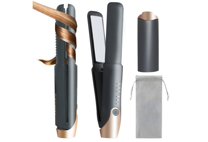 Luckice Mini-Reiseglätteisen Kabelloser Haarglätter, 2 in 1 Haarglätter und Lockenwickler Keramikbeschichtung, 3000mAh, Mini Tragbarer Reise Haarglätter,Akku, 3 Temperaturstufen und Schnellheizung, für alle Haartypen geeignet von Luckice