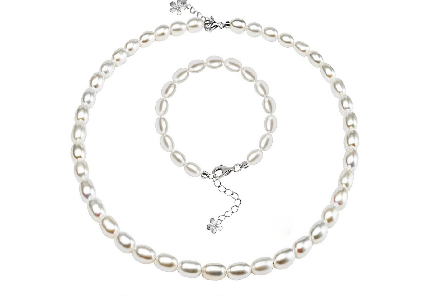 Luckice Perlenketten-Set Perlenkette 8-9mm Süßwasserperlen Pearls Set (verstellbar Perlenkette Set, Armband, Ohrringe, Sterling-silber, Damen Halskette, klassische Schmuck Halskette), Geschenk zum Muttertag, Geschenkbox Verpackung von Luckice
