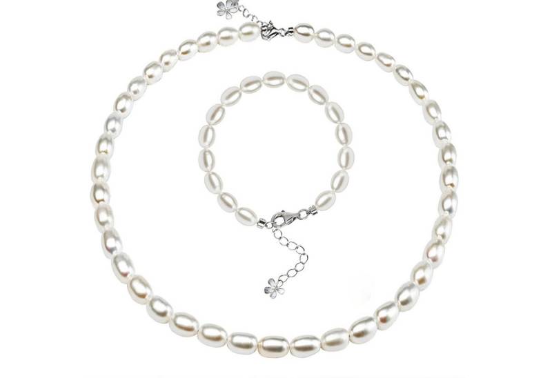 Luckice Perlenketten-Set Perlenkette 8-9mm Süßwasserperlen Pearls Set (verstellbar Perlenkette Set, Armband, Ohrringe, Sterling-silber, Damen Halskette, klassische Schmuck Halskette), Geschenk zum Muttertag, Geschenkbox Verpackung von Luckice