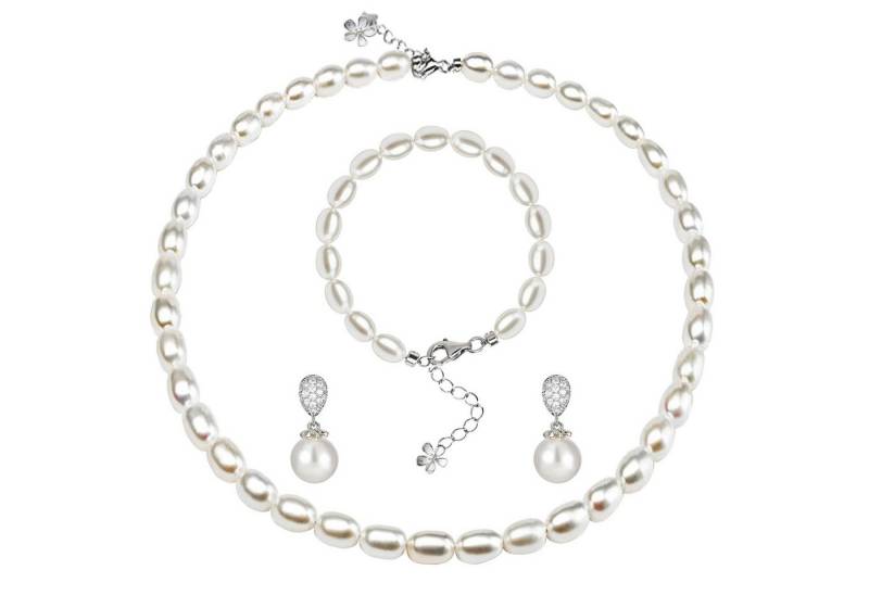 Luckice Perlenketten-Set Perlenkette 8-9mm Süßwasserperlen Pearls Set (verstellbar Perlenkette Set, Armband, Ohrringe, Sterling-silber, Damen Halskette, klassische Schmuck Halskette), Geschenk zum Muttertag, Geschenkbox Verpackung von Luckice