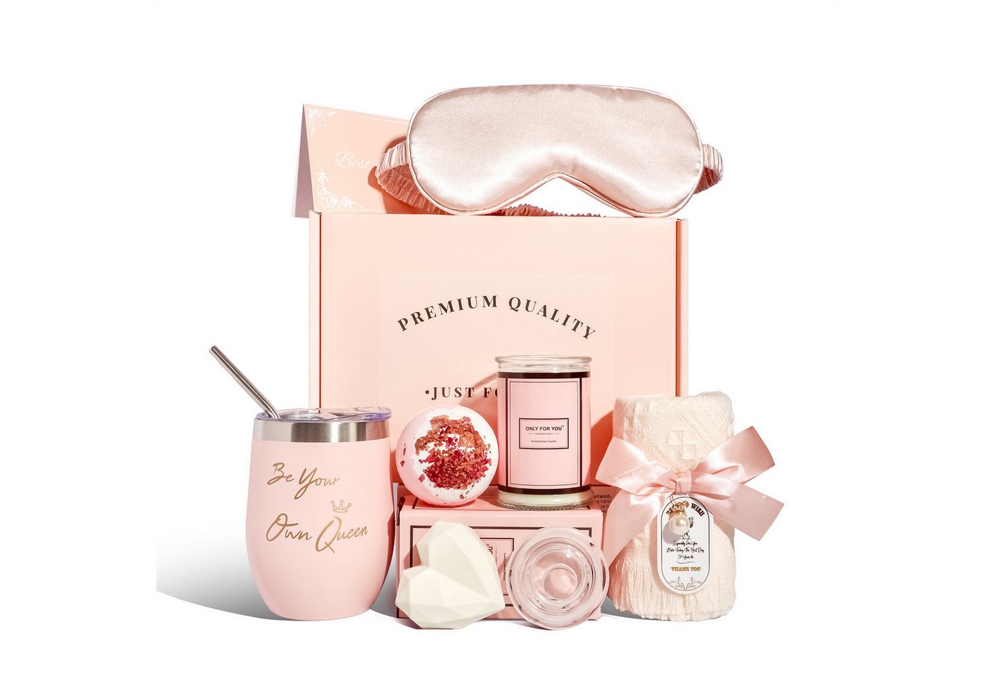 Luckice Pflege-Geschenkbox Weihnachtsgeschenk Pflege-Geschenkset Körperpflege Set Frauen Damen Pflegeset Körperpflege-Set für Frauen Selbstpflegegeschenke für Frauen, Mütter, Schwestern, Ehefrauen, beste Freunde, Lehrer, Krankenschwestern, Kollegen, entspannendes Spa-Geschenkkorbset, isolierte Wasserflasche aus Edelstahl, Badesalz, Duftkerzen, handgemachte Diamantseife, Augenmaske aus Seide usw Schönes Halstuch mit Fransen, Schenken Sie ihr eine einzigartige und unvergessliche Überraschung von Luckice