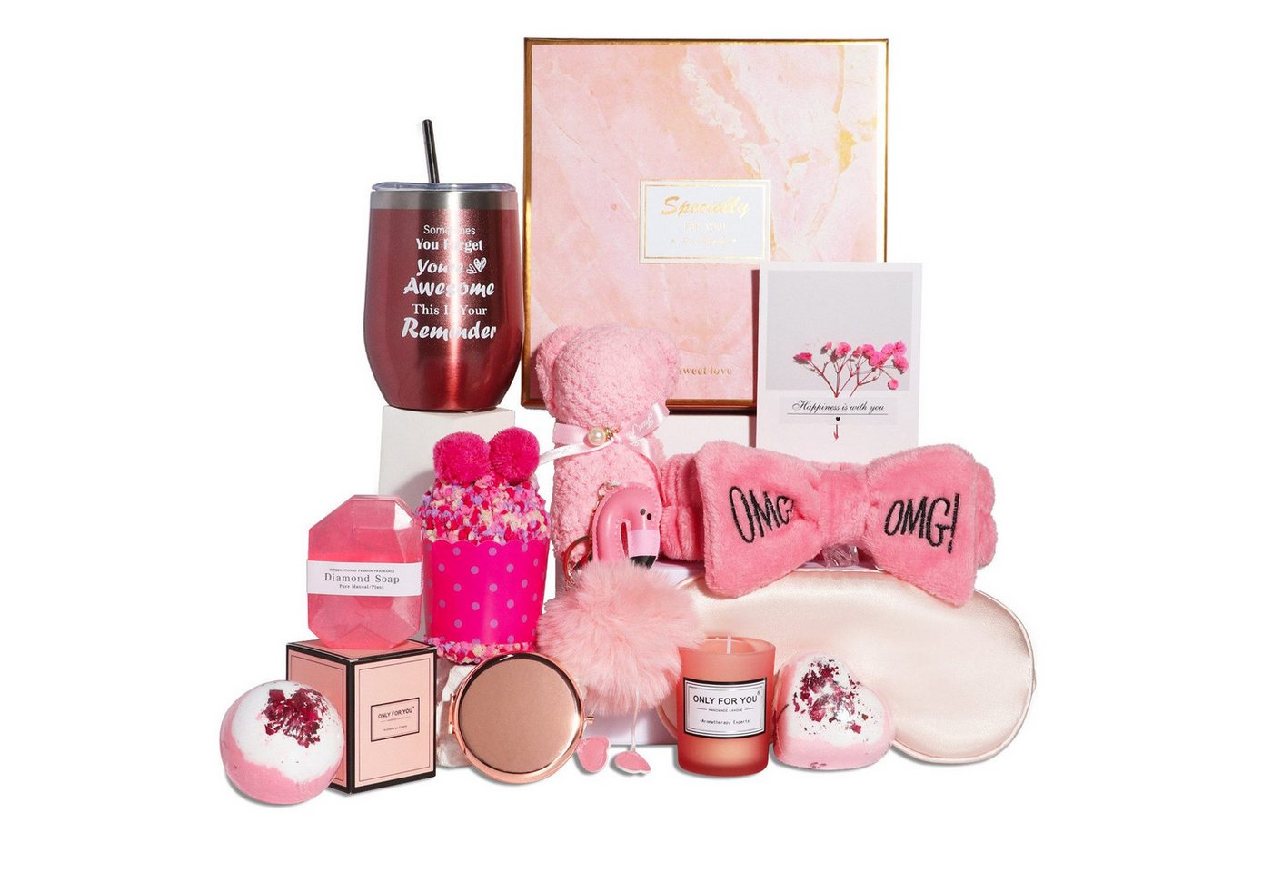 Luckice Pflege-Geschenkbox Weihnachtsgeschenk Pflege-Geschenkset Körperpflege Set Frauen Damen Pflegeset Körperpflege-Set für Frauen Selbstpflegegeschenke für Frauen, Mütter, Schwestern, Ehefrauen, beste Freunde, Lehrer, Krankenschwestern, Kollegen, entspannendes Spa-Geschenkkorbset, isolierte Wasserflasche aus Edelstahl, Badesalz, Duftkerzen, handgemachte Diamantseife, Augenmaske aus Seide usw Schönes Halstuch mit Fransen, Schenken Sie ihr eine einzigartige und unvergessliche Überraschung von Luckice