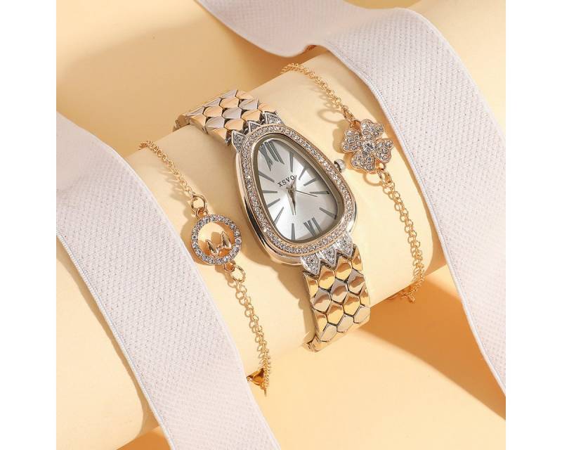 Luckice Quarzuhr Damen-Quarzuhr Quarzuhren mit 2 Armbändern (3-tlg. Set), (Elegantes Armbandset mit Kleeblatt,Sonnenblume&Schwanenmotiv–Perfekt zu Röcken, 3-tlg., Blusen & Bikinis – Ideales Geschenk für Weihnachten), Geburtstag & Jubiläum von Luckice