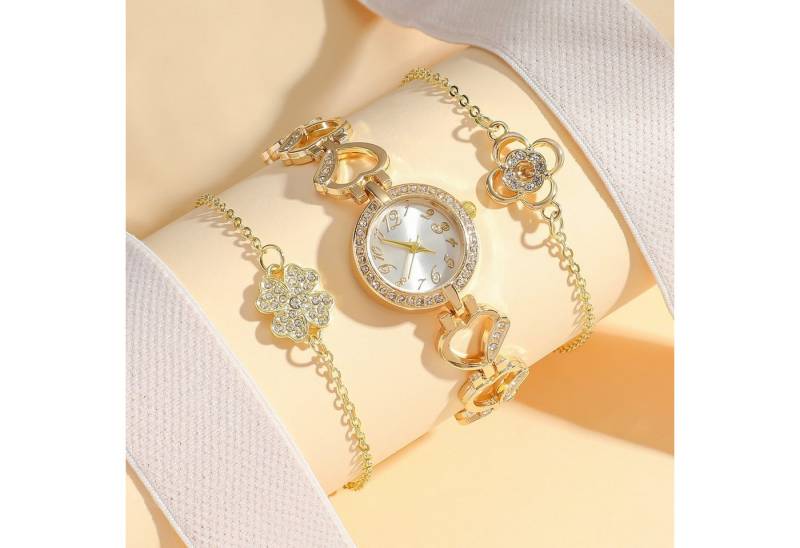 Luckice Quarzuhr Damen-Quarzuhr Quarzuhren mit 2 Armbändern (3-tlg. Set), (Elegantes Armbandset mit Kleeblatt,Sonnenblume&Schwanenmotiv–Perfekt zu Röcken, 3-tlg., Blusen & Bikinis – Ideales Geschenk für Weihnachten), Geburtstag & Jubiläum von Luckice