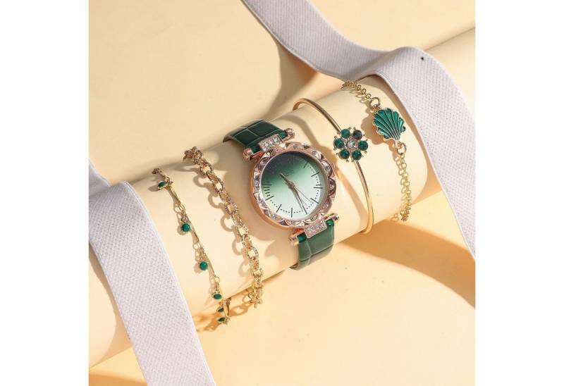 Luckice Quarzuhr Damen-Quarzuhr Quarzuhren mit 2 Armbändern (3-tlg. Set), (Elegantes Armbandset mit Kleeblatt,Sonnenblume&Schwanenmotiv–Perfekt zu Röcken, 5-tlg., Blusen & Bikinis – Ideales Geschenk für Weihnachten), Geburtstag & Jubiläum von Luckice