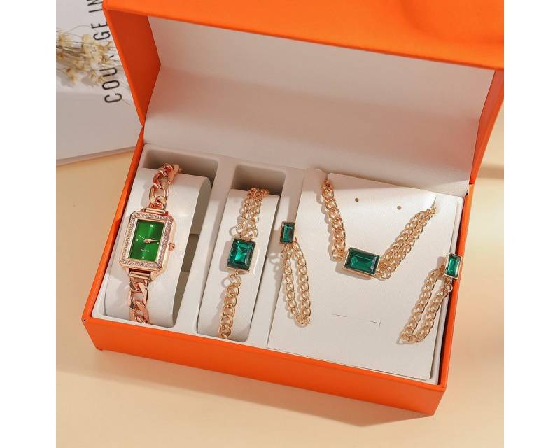 Luckice Quarzuhr Geschenk Damen Armbanduhr Armband Halskette Ohrring Schmuck Set, (Elegant Analog Quarz Uhr mit Digital Zifferblatt und Elastisch Legierung Armband .Frauen Mädchen Strass Quarzuhr für Weihnachten Bracelet Jewelry Set.Damengeschenke, Weihnachten, Valentinstag, Hochzeitstag, Muttertag, Lehrertag, 4-tlg., Brautschmuckzubehör,Geburtstage usw Es kann als Schmuckdisplay),  Kunstfotos usw.verwendet werden.Hochwertige Geschenkbox von Luckice