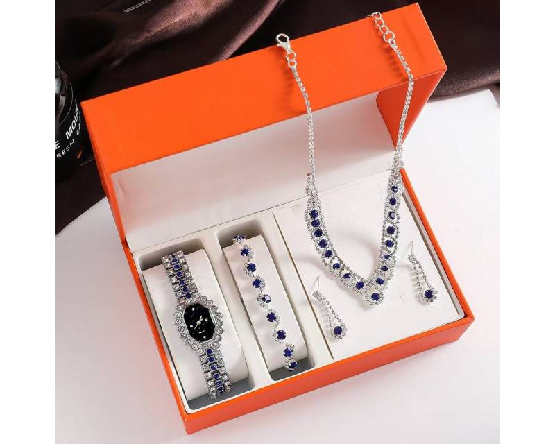 Luckice Quarzuhr Geschenk Damen Armbanduhr Armband Halskette Ohrring Schmuck Set, (Elegant Analog Quarz Uhr mit Digital Zifferblatt und Elastisch Legierung Armband .Frauen Mädchen Strass Quarzuhr für Weihnachten Bracelet Jewelry Set.Damengeschenke, Weihnachten, Valentinstag, Hochzeitstag, Muttertag, Lehrertag, 4-tlg., Brautschmuckzubehör,Geburtstage usw Es kann als Schmuckdisplay),  Kunstfotos usw.verwendet werden.Hochwertige Geschenkbox von Luckice
