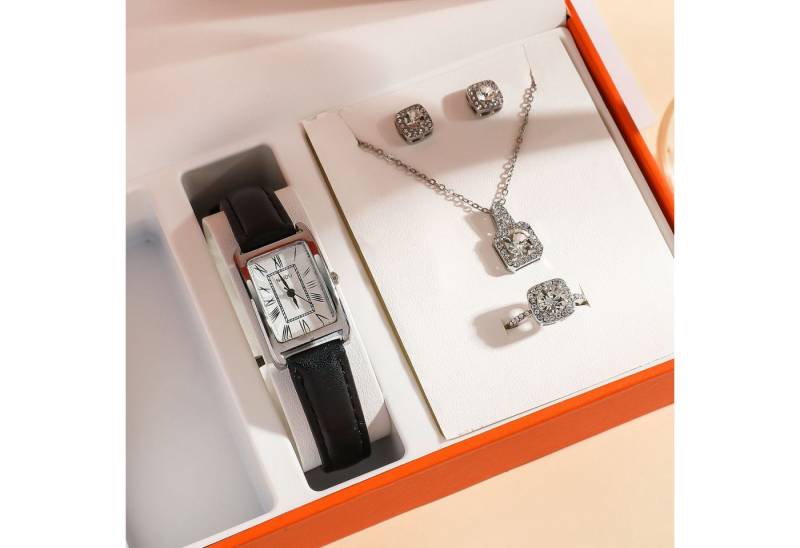 Luckice Quarzuhr Geschenk Damen Armbanduhr Armband Halskette Ohrring Schmuck Set, (Elegant Analog Quarz Uhr mit Digital Zifferblatt und Elastisch Legierung Armband .Frauen Mädchen Strass Quarzuhr für Weihnachten Bracelet Jewelry Set.Damengeschenke, Weihnachten, Valentinstag, Hochzeitstag, Muttertag, Lehrertag, 4-tlg., Brautschmuckzubehör,Geburtstage usw Es kann als Schmuckdisplay),  Kunstfotos usw.verwendet werden.Hochwertige Geschenkbox von Luckice
