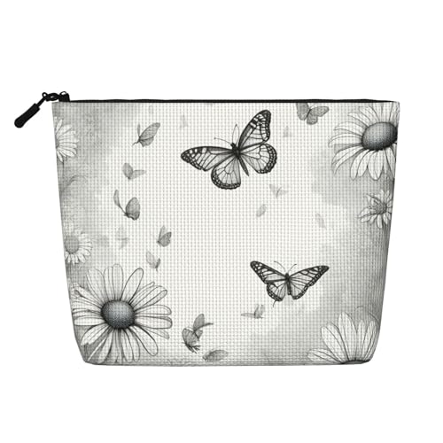 Kosmetiktasche mit Schmetterlings-Gänseblümchen-Druck, Make-up-Tasche, modische Reisetasche mit großem Stauraum, Geschenke für Frauen, Schwarz, Einheitsgröße, Schwarz, One Size von Luckily&Day