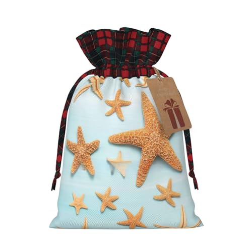 Luckily&Day 3D schöne maritime Sommer-Druck Weihnachten Kordelzug Geschenktasche für Party Festival Lustige wiederverwendbare Canvas-Tasche, 1 Stück, Schwarz, Small von Luckily&Day