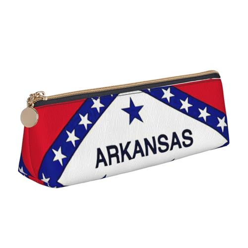 Luckily&Day Arkansas Kosmetiktasche mit Staatsflaggen-Aufdruck, personalisierbar, stilvoller Leder-Kosmetik-Organizer, kompakte Reißverschlusstasche, Weiß, One Size, Stilvoll von Luckily&Day