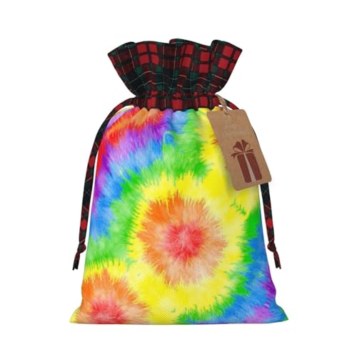 Luckily&Day Batikdruck Weihnachten Kordelzug Geschenktasche für Party Festival Lustige wiederverwendbare Leinentasche 1 Stück, Schwarz, Small von Luckily&Day